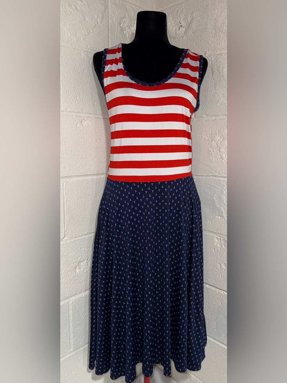 LuLaRoe Anchor Patriotic USA Nautical Dress L
